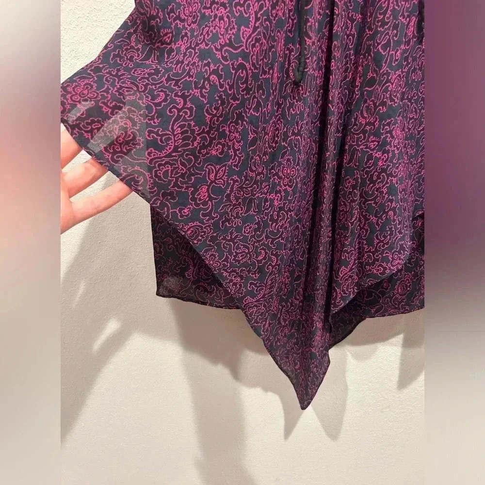 DEREK LAM 10 CROSBY Laced Printed Silk Handkerchief Tank, Midnight / Size 8 / - Picture 6 of 9